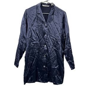 Vintage Y2K 100% Silk Navy‎ Blue Long Sleeve Button Down Shirt Size S
